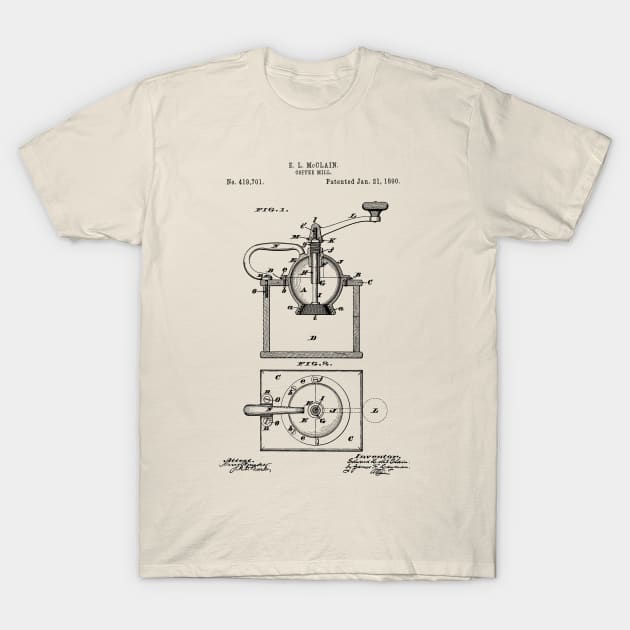 PATENT DRAWING / 1890 - Coffee Mill (black) T-Shirt by Daniel Coulmann